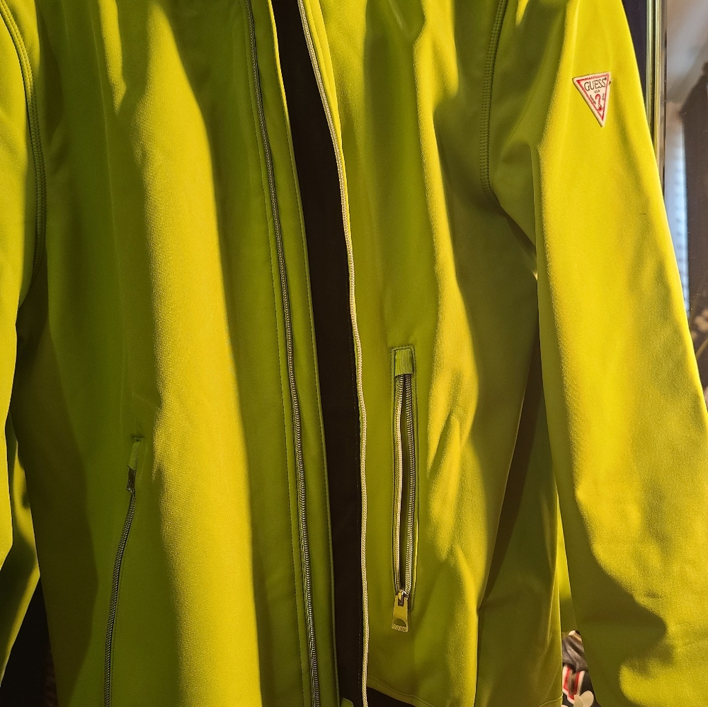 Neon Green Large Guess Utility Fleece Jacket